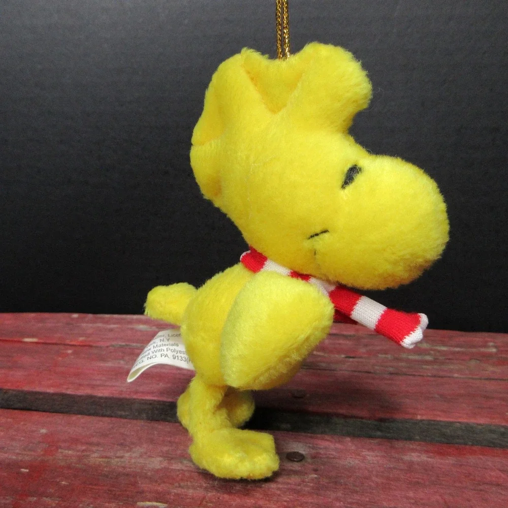 VTG Peanuts Woodstock Plush Christmas Ornament Red Scarf Yellow Bird 4